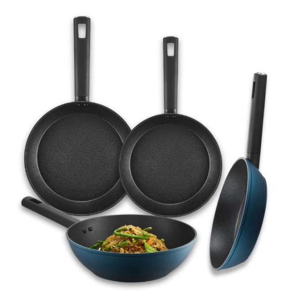 AMBITION AZZURRO Komplet patelni 20, 24, 28 cm + Wok 26 cm / INDUKCJA