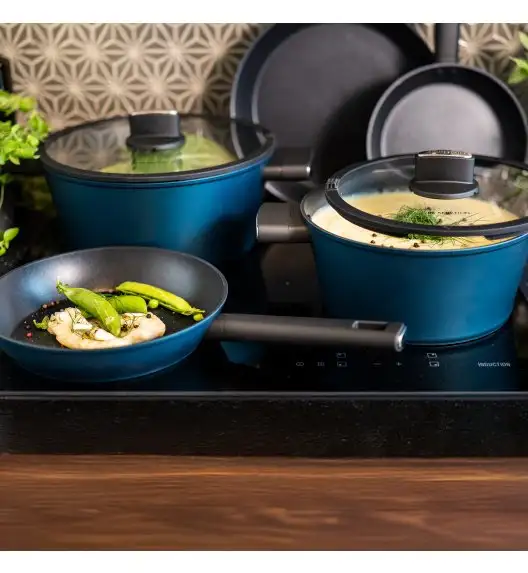 AMBITION AZZURRO Komplet patelni 20, 24, 28 cm + Wok 26 cm / INDUKCJA
