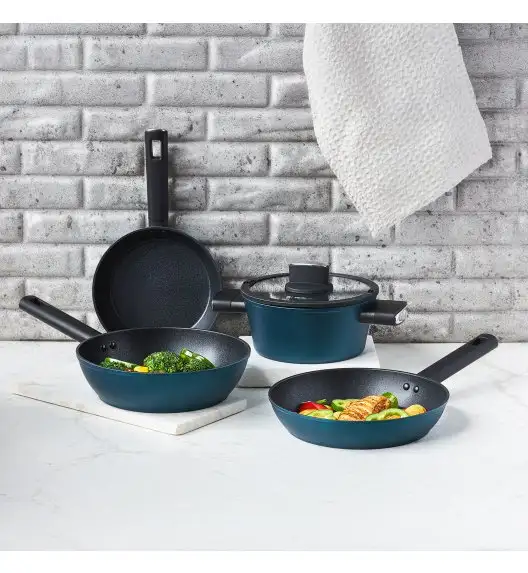 AMBITION AZZURRO Komplet patelni 20, 24, 28 cm + Wok 26 cm / INDUKCJA