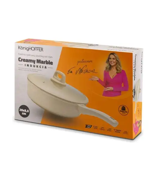 KONIGHOFFER CREAMY MARBLE Patelnia głęboka z pokrywką 28x8,5 cm / indukcja