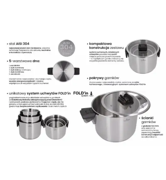 ZWIEGER KOMPACT BLACK Komplet 3 garnków z pokrywkami / stal nierdzewna