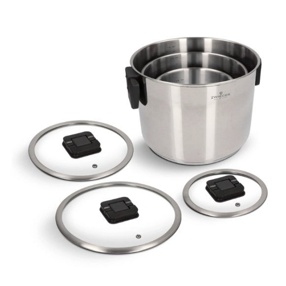 ZWIEGER KOMPACT BLACK Komplet 3 garnków z pokrywkami / stal nierdzewna