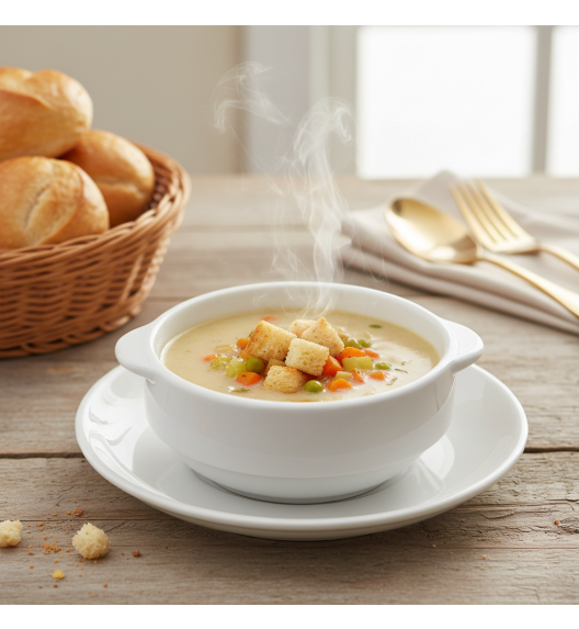 LUBIANA CORONA 0612 Bulionówka 300 ml + spodek 14,5 cm x 18 sztuk | biała porcelana 