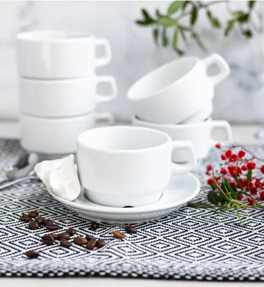 LUBIANA CORONA 0601 Filiżanka niska 200 ml ze spodkiem 14,5 cm x 6 sztuk | biała porcelana