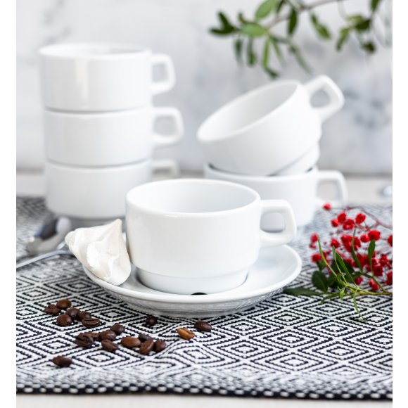 LUBIANA CORONA 0601 Filiżanka niska 200 ml ze spodkiem 14,5 cm x 6 sztuk | biała porcelana