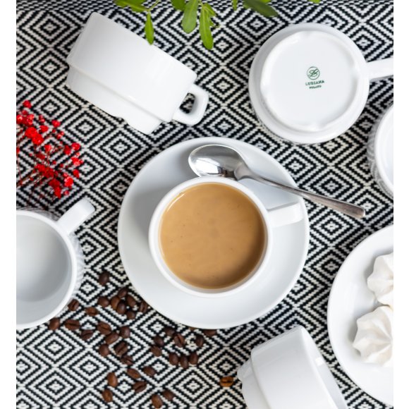 LUBIANA CORONA 0601 Filiżanka niska 200 ml ze spodkiem 14,5 cm x 6 sztuk | biała porcelana