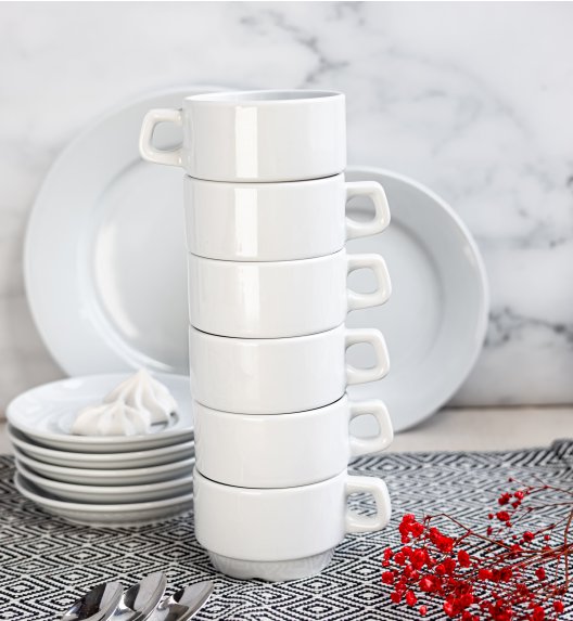 LUBIANA CORONA 0601 Filiżanka niska 200 ml ze spodkiem 14,5 cm x 6 sztuk | biała porcelana