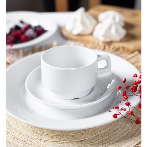 LUBIANA CORONA 0601 Filiżanka niska 200 ml ze spodkiem 14,5 cm x 6 sztuk | biała porcelana