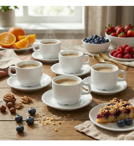 LUBIANA CORONA 0601 Filiżanka niska 200 ml ze spodkiem 14,5 cm x 6 sztuk | biała porcelana