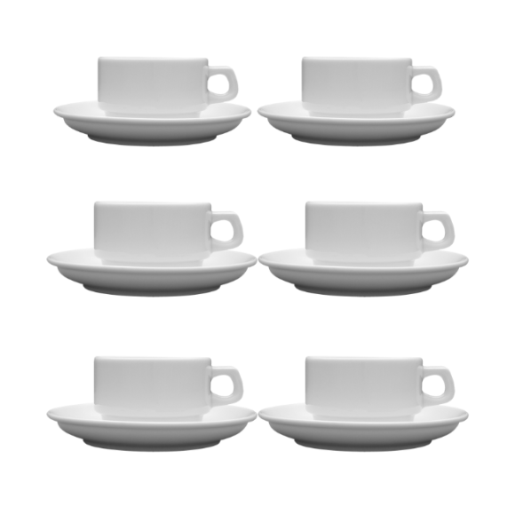 LUBIANA CORONA 0601 Filiżanka niska 200 ml ze spodkiem 14,5 cm x 6 sztuk | biała porcelana