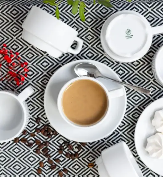 LUBIANA CORONA 0601 Filiżanka niska 200 ml ze spodkiem 14,5 cm x 12 sztuk | biała porcelana