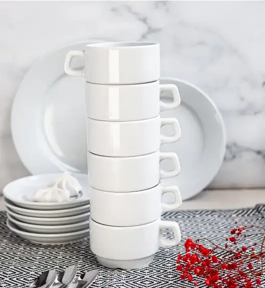 LUBIANA CORONA 0601 Filiżanka niska 200 ml ze spodkiem 14,5 cm x 12 sztuk | biała porcelana