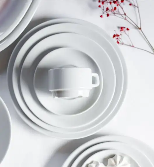 LUBIANA CORONA 0601 Filiżanka niska 200 ml ze spodkiem 14,5 cm x 12 sztuk | biała porcelana