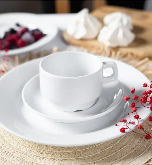 LUBIANA CORONA 0601 Filiżanka niska 200 ml ze spodkiem 14,5 cm x 12 sztuk | biała porcelana