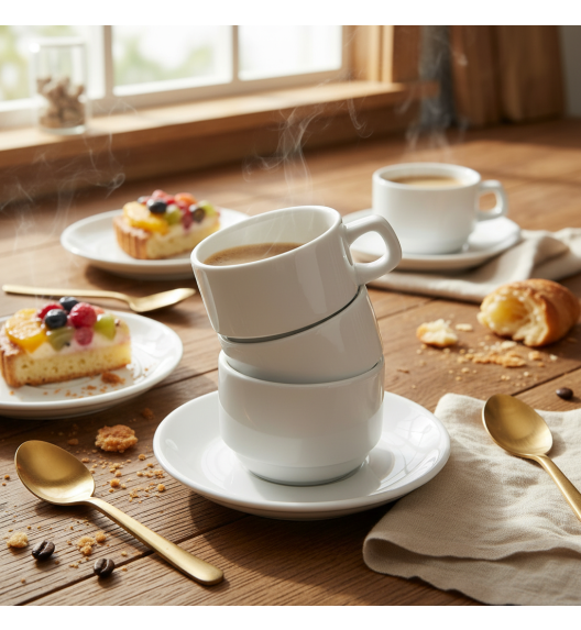 LUBIANA CORONA 0601 Filiżanka niska 200 ml ze spodkiem 14,5 cm x 12 sztuk | biała porcelana