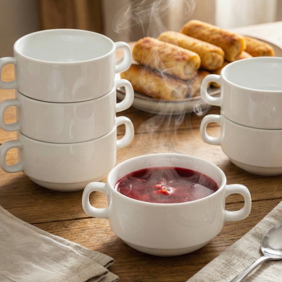 KAIA HOME BASIC Bulionówka flaczarka z uchwytami 220 ml 6 sztuk / ceramika