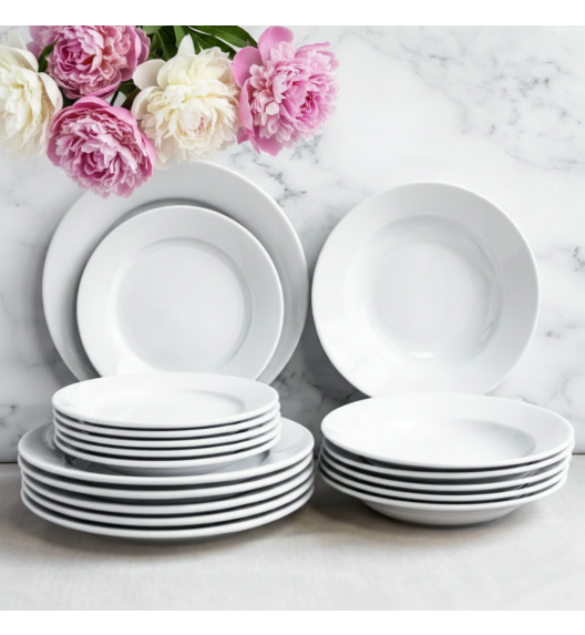LUBIANA CORONA Serwis obiadowy 18 el dla 6 osób | biała porcelana 