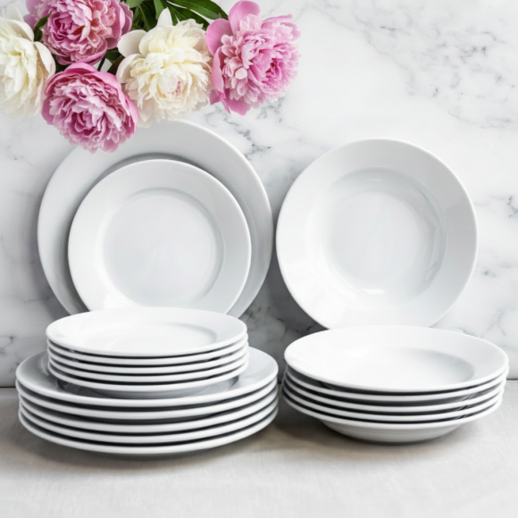 LUBIANA CORONA Serwis obiadowy 18 el dla 6 osób | biała porcelana 