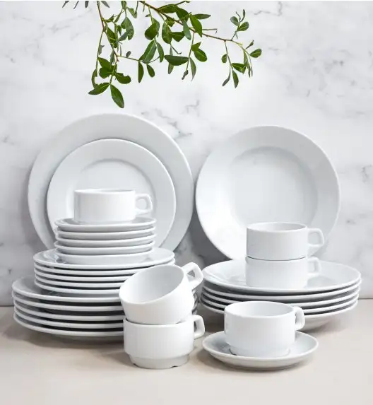 LUBIANA CORONA Serwis obiadowo - kawowy 30 el dla 6 osób | biała porcelana 