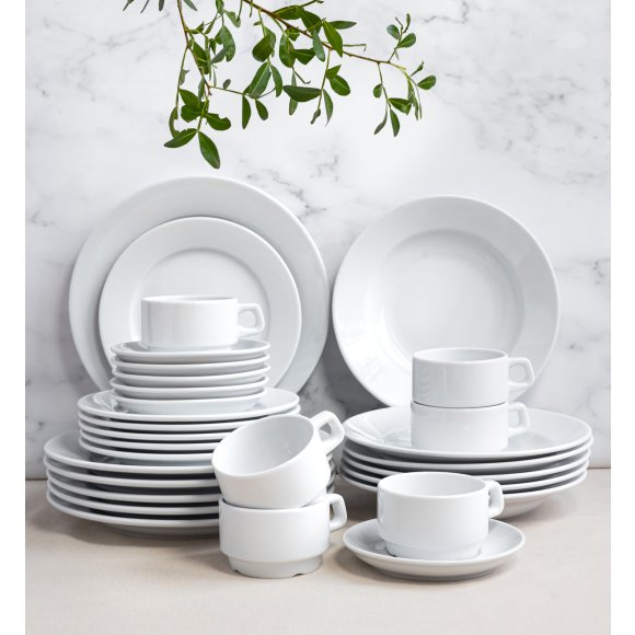 LUBIANA CORONA Serwis obiadowo - kawowy 30 el dla 6 osób | biała porcelana 