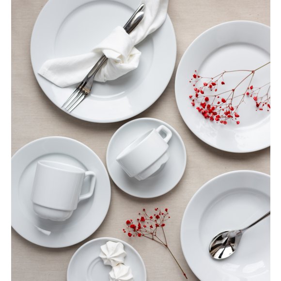 LUBIANA CORONA Serwis obiadowo - kawowy 36 el dla 6 osób | biała porcelana 