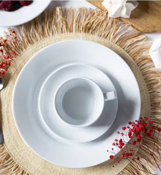 LUBIANA CORONA Serwis obiadowo - kawowy 36 el dla 6 osób | biała porcelana 