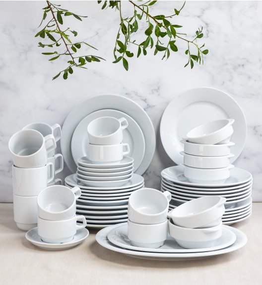 LUBIANA CORONA Serwis obiadowo - kawowy 42 el dla 6 osób | biała porcelana 