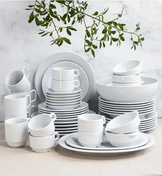 LUBIANA CORONA Serwis obiadowo - kawowy 50 el dla 6 osób | biała porcelana 