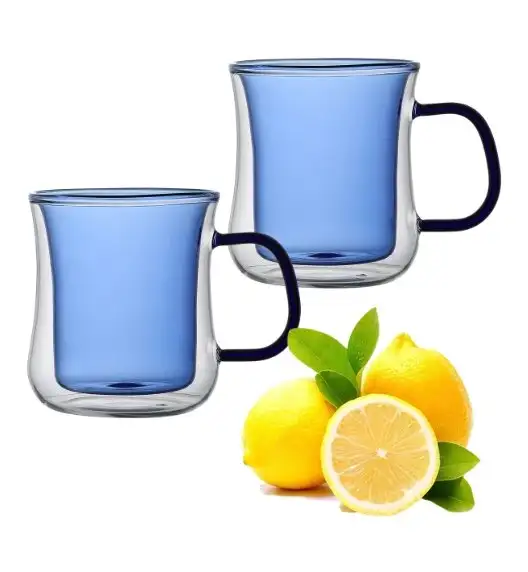MG HOME DECO ZESTAW SZKLANEK KOLOROWYCH DOUBLE WALL Z KOLOROWYM UCHEM 2x300ML (NIEBIESKIE)