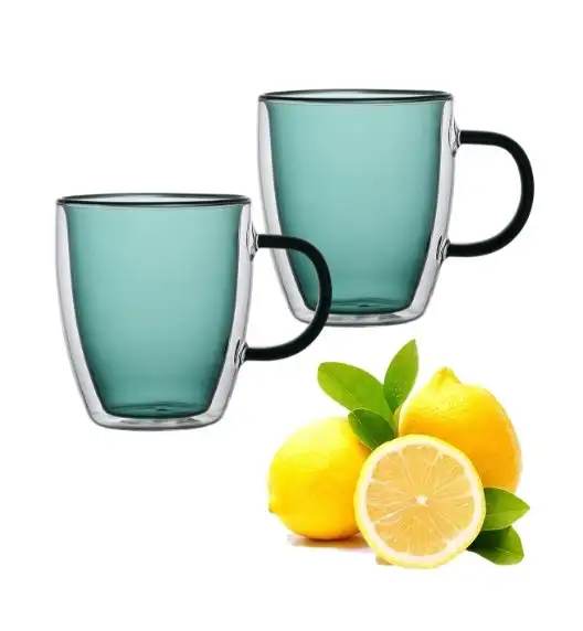 MG HOME DECO ZESTAW SZKLANEK KOLOROWYCH DOUBLE WALL Z KOLOROWYM UCHEM 2x300ML (ZIELONE)