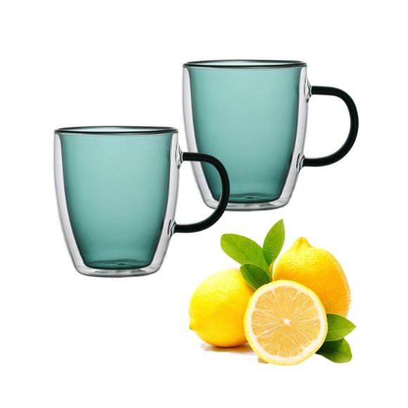 MG HOME DECO ZESTAW SZKLANEK KOLOROWYCH DOUBLE WALL Z KOLOROWYM UCHEM 2x300ML (ZIELONE)