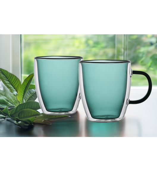 MG HOME DECO ZESTAW SZKLANEK KOLOROWYCH DOUBLE WALL Z KOLOROWYM UCHEM 2x300ML (ZIELONE)