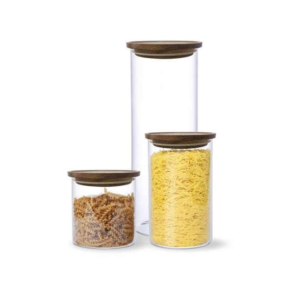 MG HOME ZESTAW POJEMNIKÓW Z POKRYWKĄ AKACJOWĄ 1600/1000/600 ML