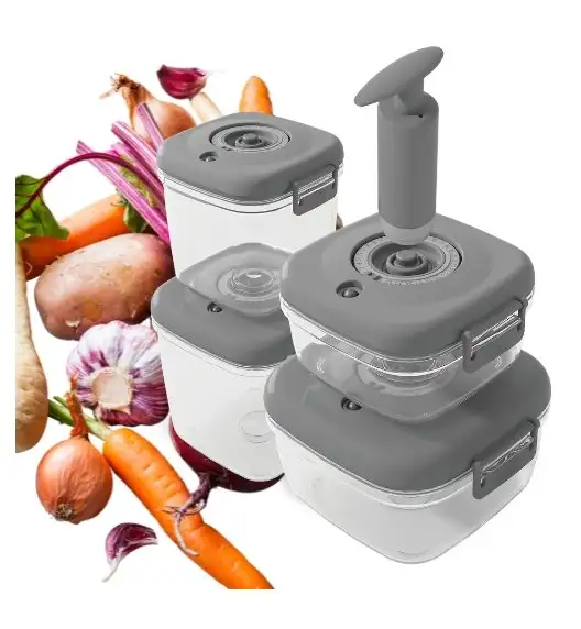 MG HOME CLEVER KITCHEN ZESTAW 4 POJEMNIKÓW HERMETYCZNYCH z pompka (SZARE)