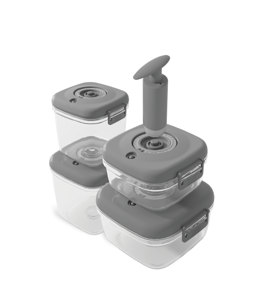 MG HOME CLEVER KITCHEN ZESTAW 4 POJEMNIKÓW HERMETYCZNYCH z pompka (SZARE)
