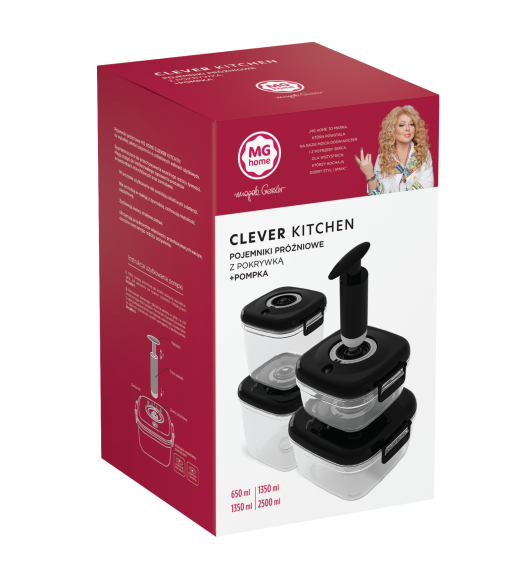 MG HOME CLEVER KITCHEN ZESTAW 4 POJEMNIKÓW HERMETYCZNYCH z pompką (CZARNE)