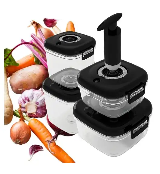 MG HOME CLEVER KITCHEN ZESTAW 4 POJEMNIKÓW HERMETYCZNYCH z pompką (CZARNE)