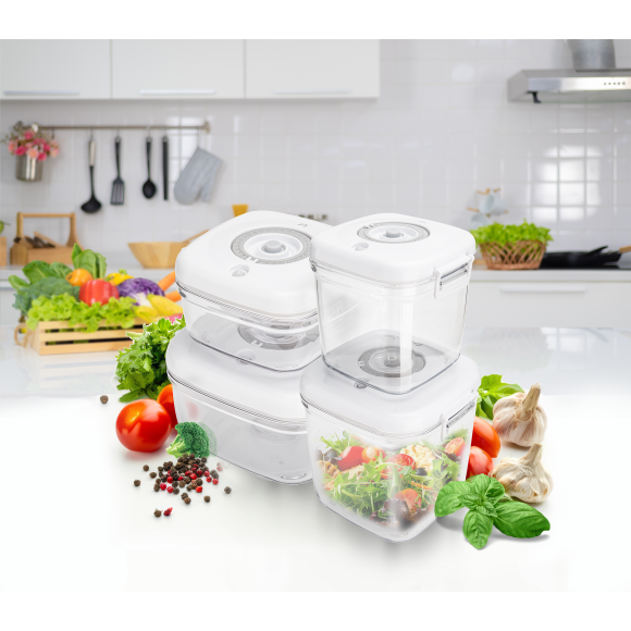 MG HOME CLEVER KITCHEN ZESTAW 4 POJEMNIKÓW HERMETYCZNYCH z pompką (BIAŁE)