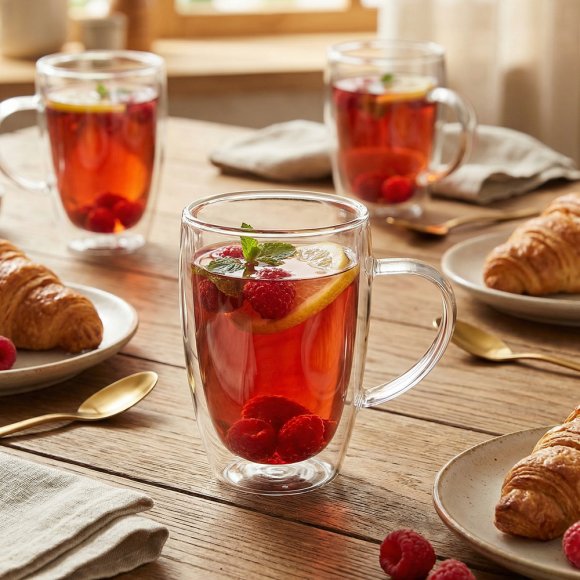 MG HOME RENZA Szklanka termiczna z uchem 350 ml / borokrzemowa