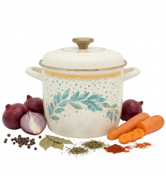 METALAC | Green Line Garnek wysoki 5,1 l z pokrywką 20 cm / emaliowany