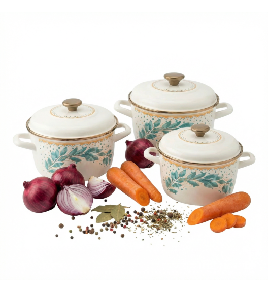 METALAC | Green Line Komplet 3 garnków z pokrywkami / emaliowane