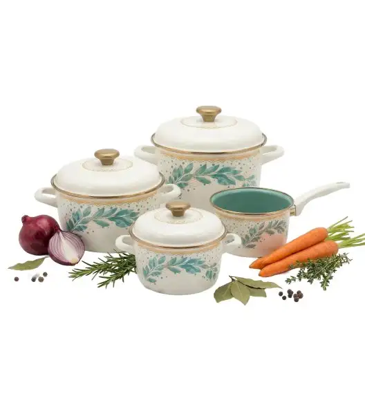 METALAC | Green Line Komplet 4 garnków z pokrywkami / emaliowane