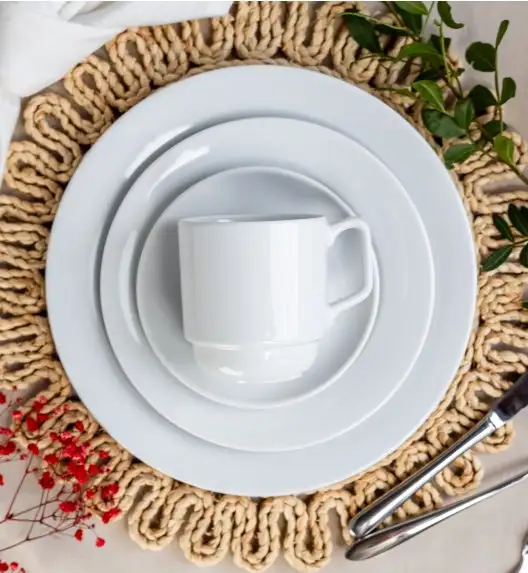 LUBIANA CORONA Serwis obiadowy 48 el dla 12 osób | biała porcelana 