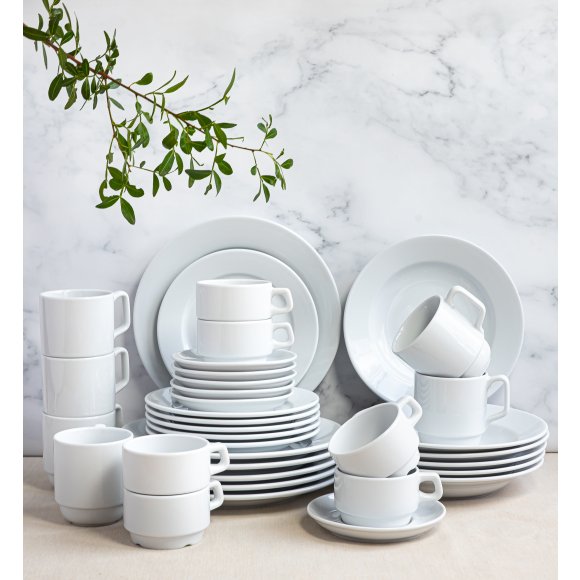 LUBIANA CORONA Serwis obiadowo - kawowy 72 el dla 12 osób | biała porcelana 