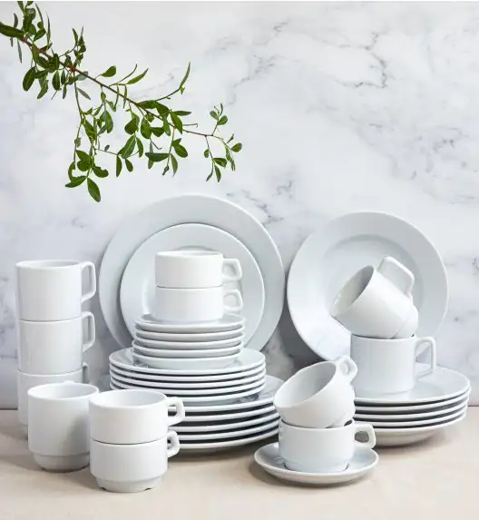 LUBIANA CORONA Serwis obiadowo - kawowy 144 el dla 24 osób | biała porcelana 