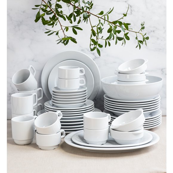 LUBIANA CORONA Serwis obiadowo - kawowy 51 el dla 6 osób | biała porcelana 