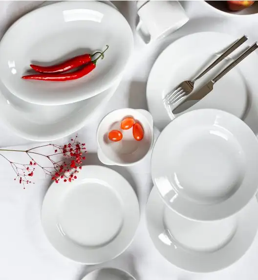 LUBIANA CORONA Serwis obiadowo - kawowy 51 el dla 6 osób | biała porcelana 