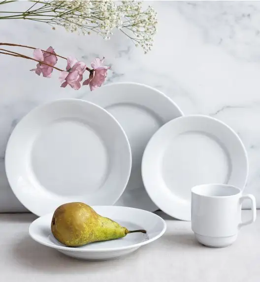 LUBIANA CORONA Serwis obiadowo - kawowy 51 el dla 6 osób | biała porcelana 