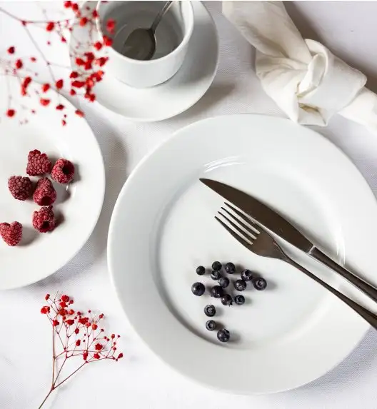 LUBIANA CORONA Serwis obiadowo - kawowy 84 el dla 12 osób | biała porcelana 