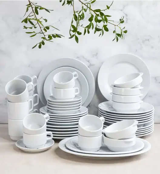 LUBIANA CORONA Serwis obiadowo - kawowy 126 el dla 18 osób | biała porcelana 